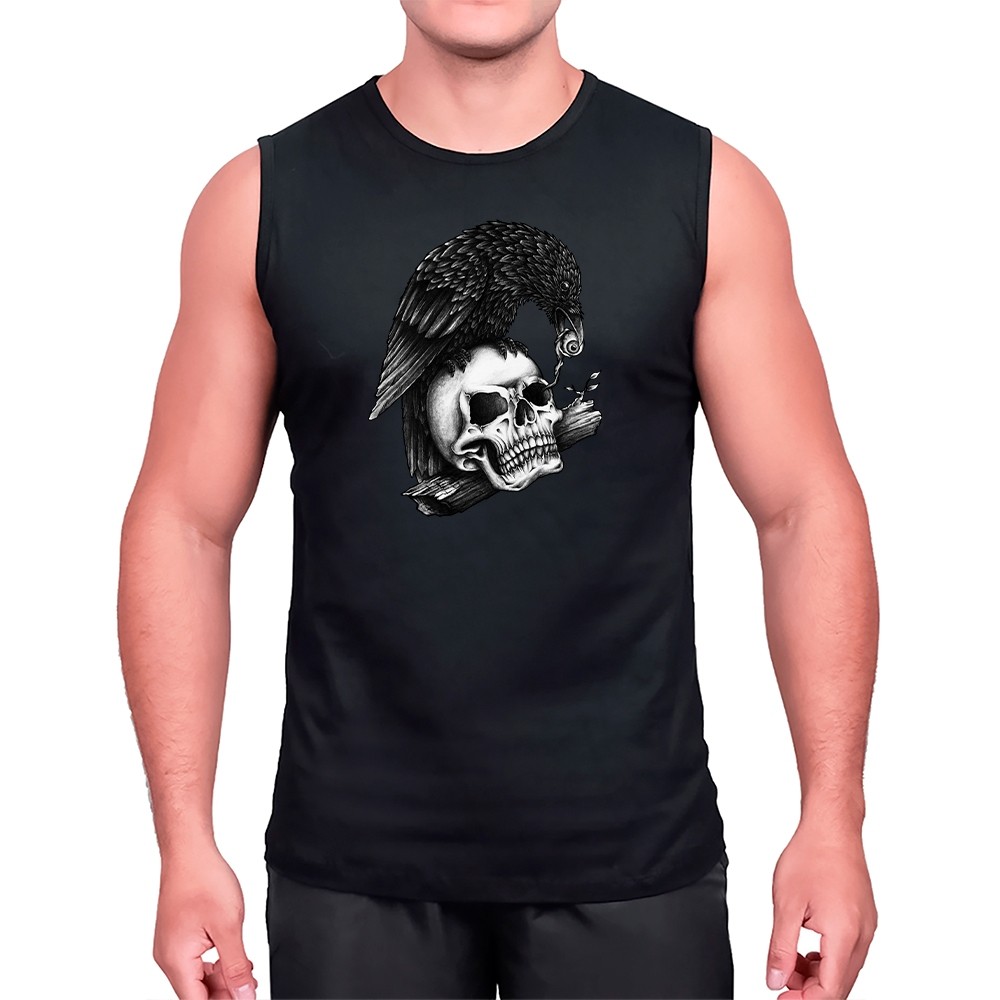 Regata Estampa Corvo Vikings Unisex Algodão  Lisa Cavada Alça Larga Casual - Envio Imediato