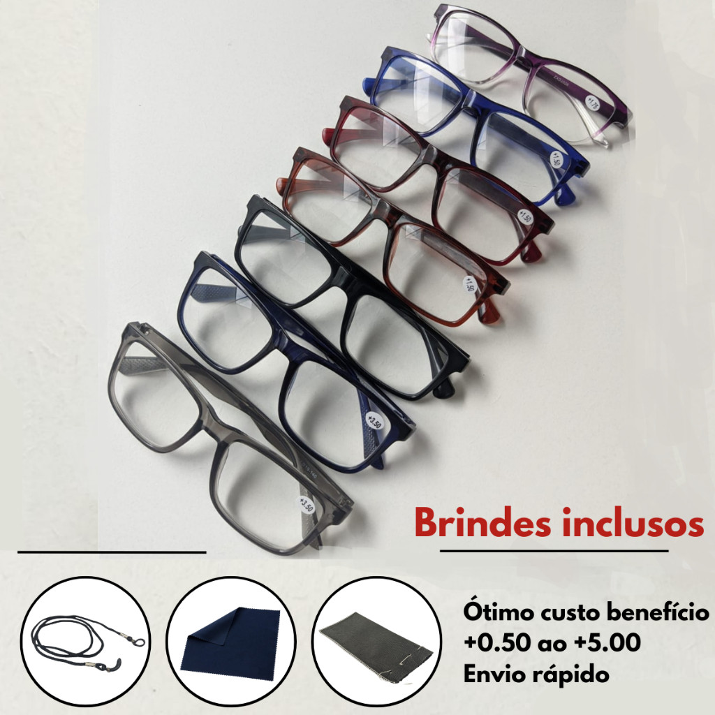 Óculos Para Leitura / Descanso / Unissex + Cordão Capinha e Flanela -  0.50 até 5.00 - Escolha a Cor em Oferta na Shopee