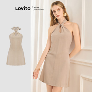 (Lovito Refine) Vestido casual simples com corte para mulheres L119AD063 em Oferta na Shopee