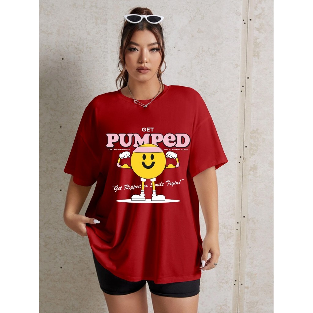 Camiseta Feminina T Shirt Academia Exercicio Ar Livre Blusa Estilo Rua Bordada Plus Size Oversized
