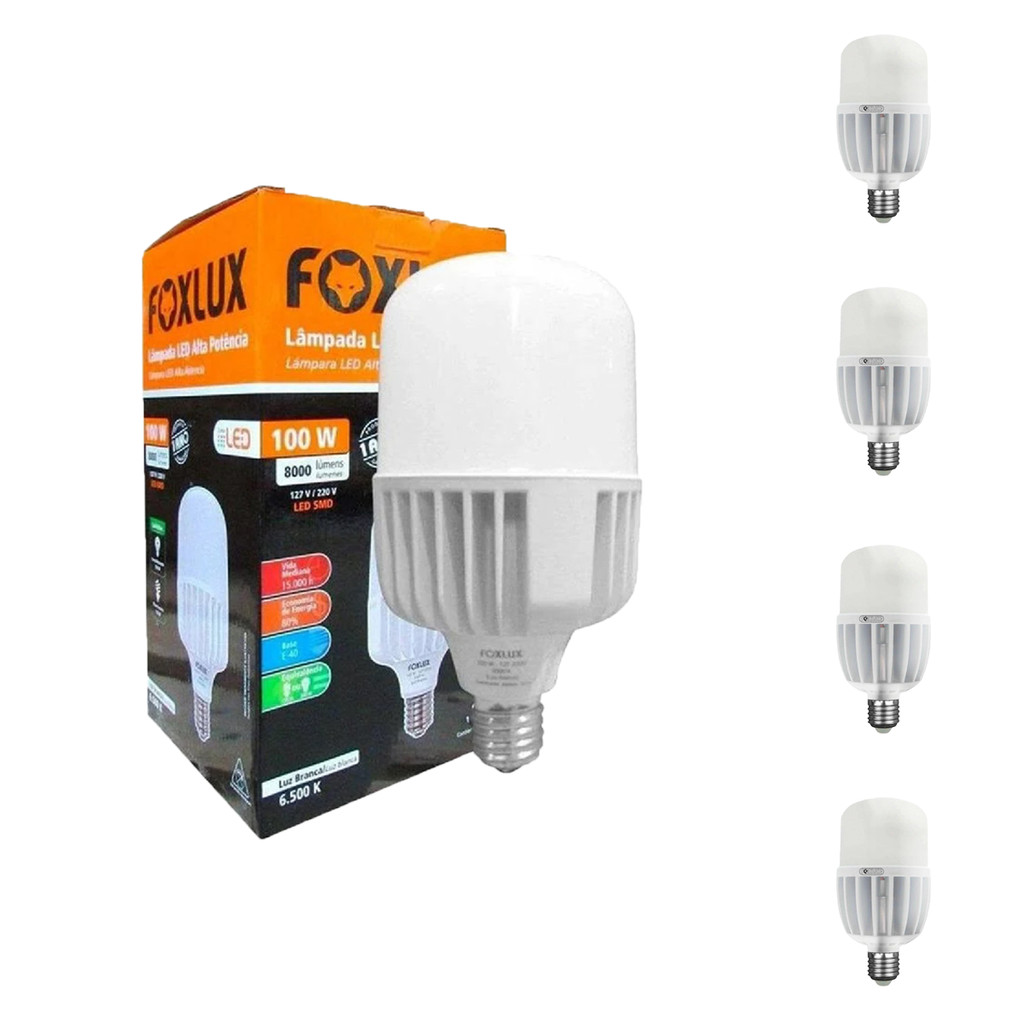 Kit 5 Lâmpadas LED Alta Potência Foxlux 100W 6500K E27 Bivolt | iluminação super brilhante em Oferta na Shopee