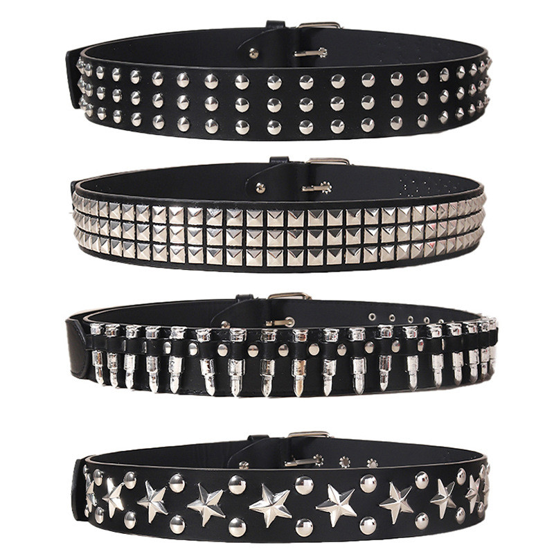 Cinto de rebite preto estilo Punk exclusivo masculino feminino cinto Jeans com estrela de cinco pontas