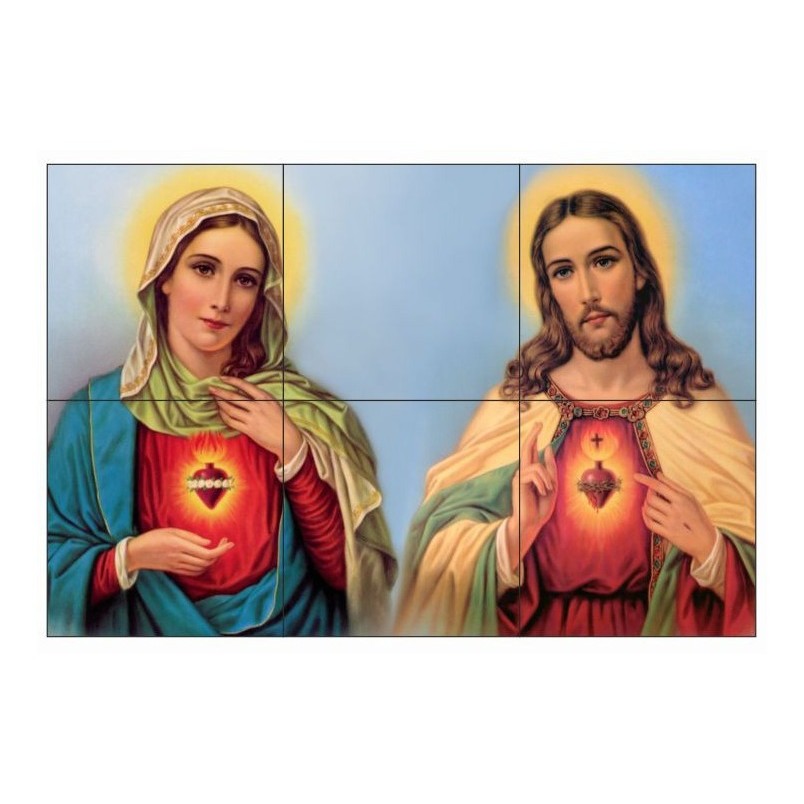 Quadro Sagrado Coração De Jesus E Maria 100% Azulejo Lindo