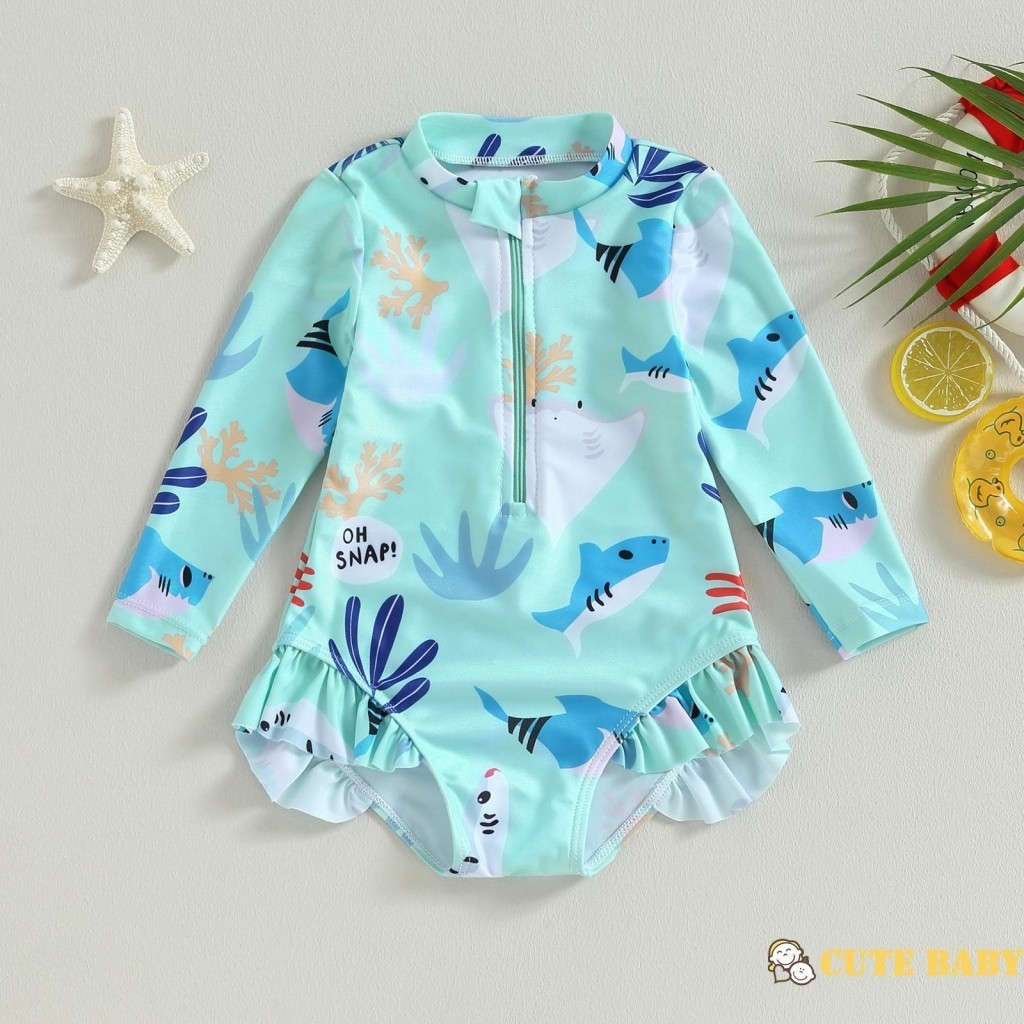 Eph-Crianças Meninas Maiô Manga Longa Animal Marinho Estampa Swimwear para Verão Praia, 0-5 Anos em Oferta na Shopee