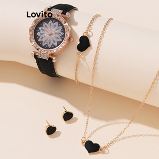Lovito Casual Simples Coração Corrente Strass Zircão Define Relógio De Quartzo Para Mulheres LCS06456