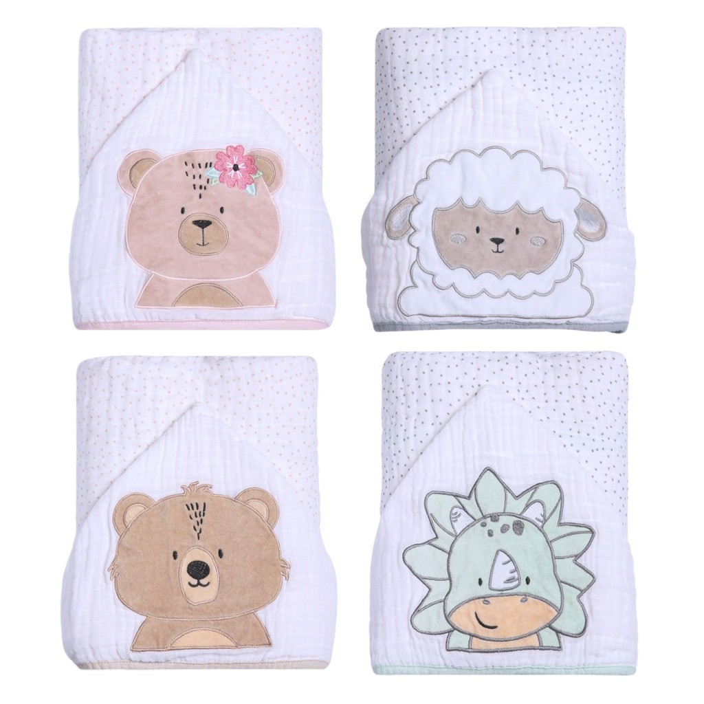 Toalha de Banho Bebê Papi Friends 90x75cm c/ Capuz Bordado 3 camadas Fralda Solft