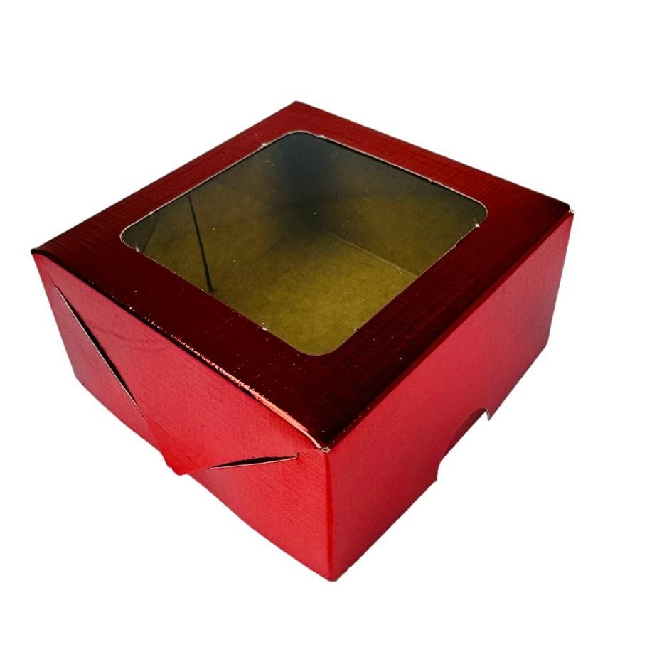 10 Caixa P/4 Doces VERMELHO Textura com Visor PVC  8,5x8,5x4 em Oferta na Shopee