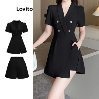 Lovito Conjunto Elegante De Shorts Lisos Divididos Para Mulheres L77ED255