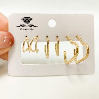Kit 3 Pares De Brincos Argolas liso c/brilho estilo simples Banhados Ouro 18k prata 925