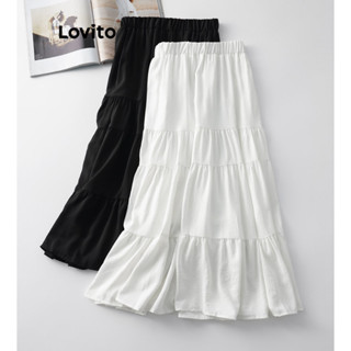Lovito Saia Casual Simples Em Camadas Para Mulheres LNL43107