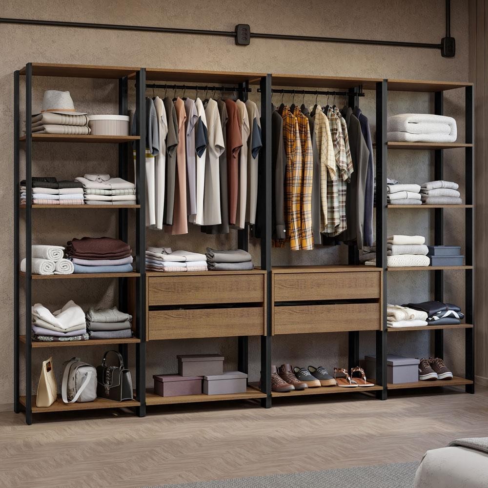 Guarda-Roupa Closet Modulado Valencia 4 Gavetas 258cm Rustic/Preto Madesa 01 - Home & Living