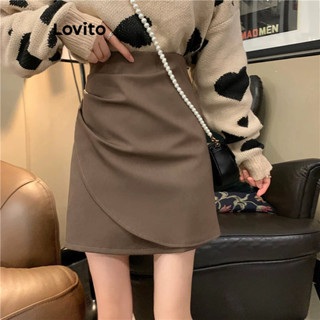 Lovito Saias Casuais Simples Com Babados Para Mulheres LNE34145 (Café)