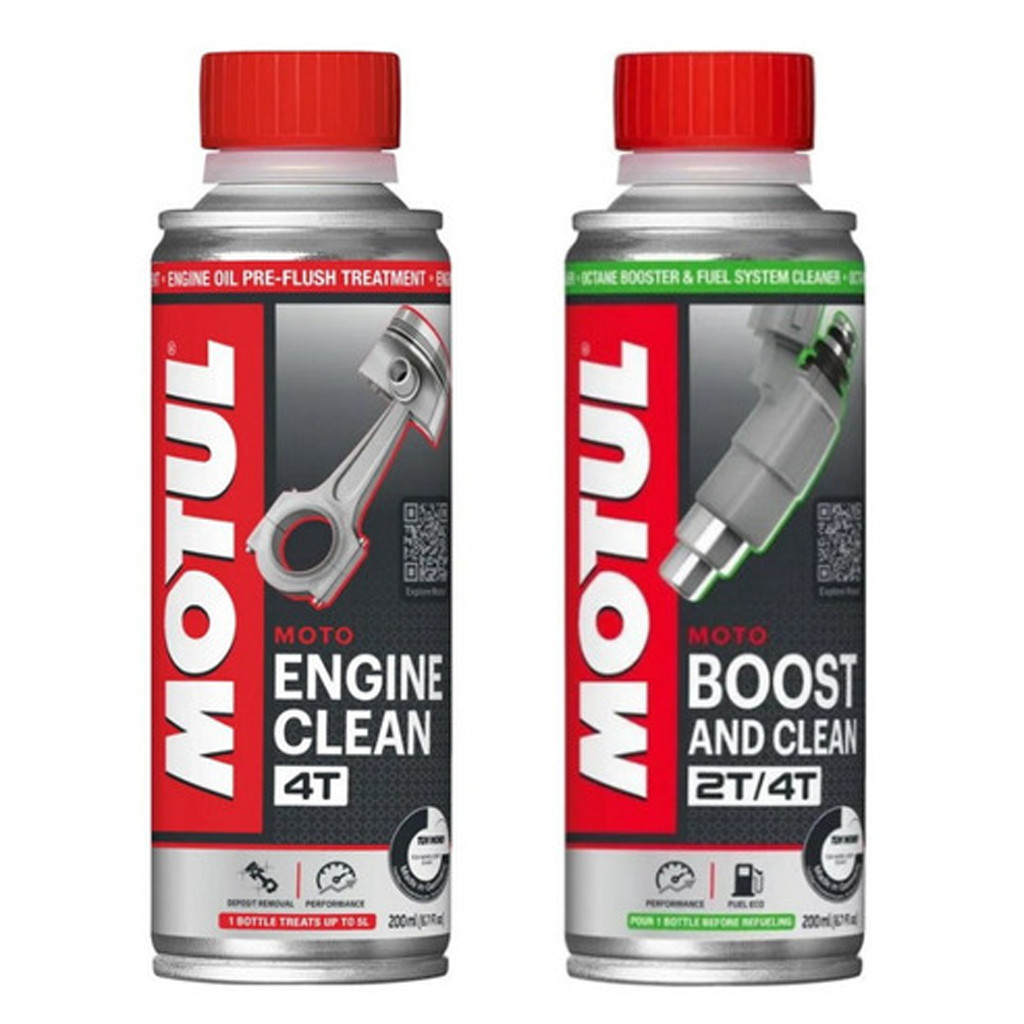 Kit Motul - Limpa Bico Injetor Aditivo Boost and Clean 200ml e Engine Clean 200ml