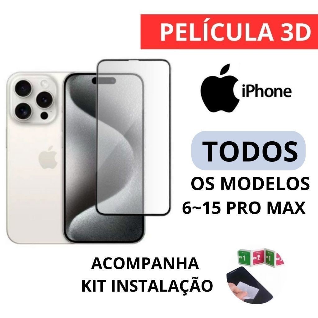 Película De Vidro 3D + Grossa Para Iphone Modelos Iphone 6PLUS(BRANCO) 6PLUS(PRETO) 7G/8G(BRANCO) 7G/8G(PRETO) 7PLUS/8PLUS(BRANCO) 12/12PRO 13PROMAX 13/13PRO/14 14PLUS X/XS/11PRO 14PRO