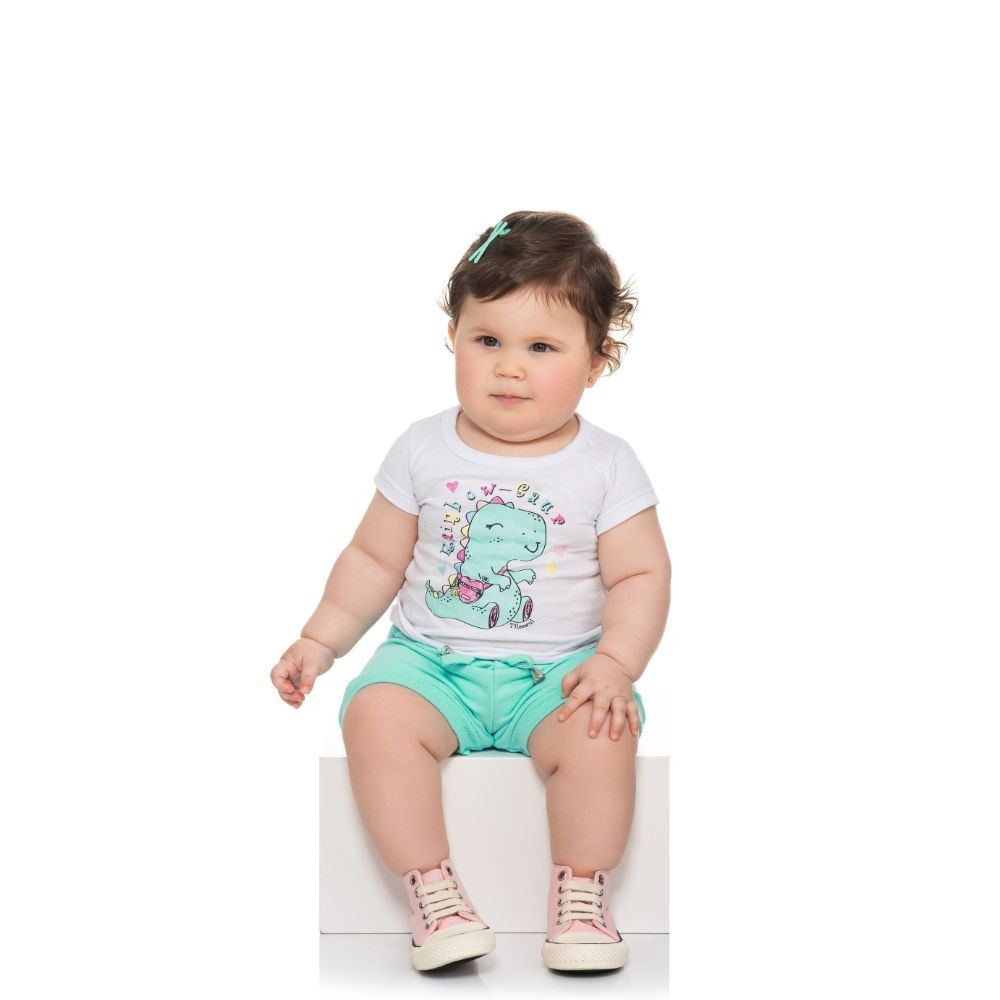 Conjuto Feminino Infantil Blusa Meia Malha Shorts Moletom