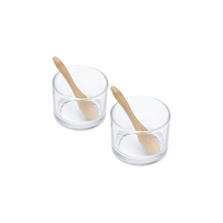 2 Molheiras com 2 Colheres Lyor de Vidro e Bambu 7cm x 5cm
