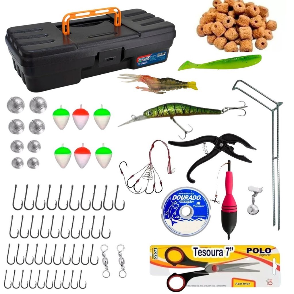 Kit Pesca Completo Maleta Iscas Anzol Chumbada em Oferta na Shopee