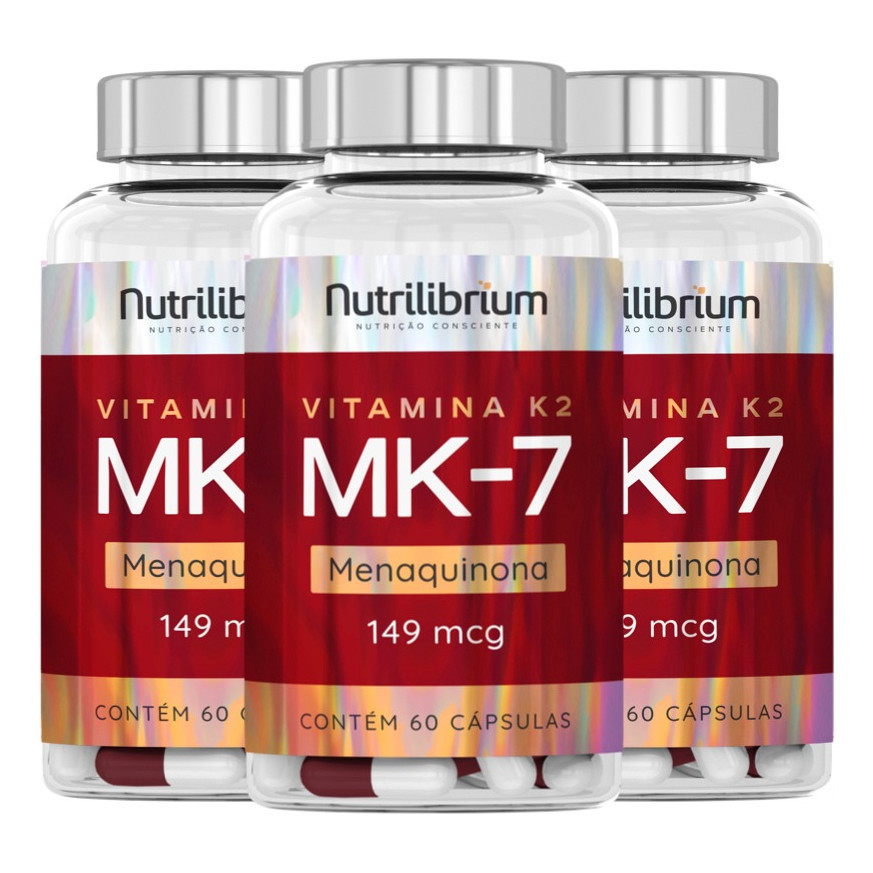 Kit 3x Vitamina K2 Mk7 Menaquinona 149mcg 180 Cápsulas Nutrilibrium - Health