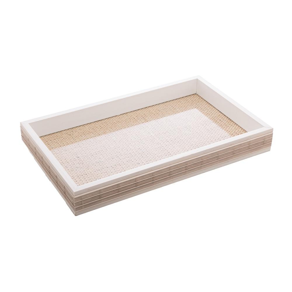 Bandeja Woodart de Madeira Bambu com Sisal Branca 37,5cm em Oferta na Shopee