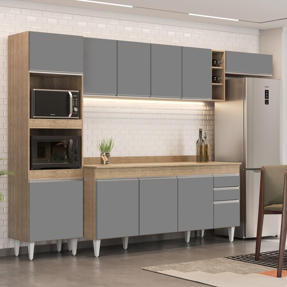 Armário de Cozinha Modulada 5 Peças CP17 Balcão com Tampo Castanho/Cinza - Lumil