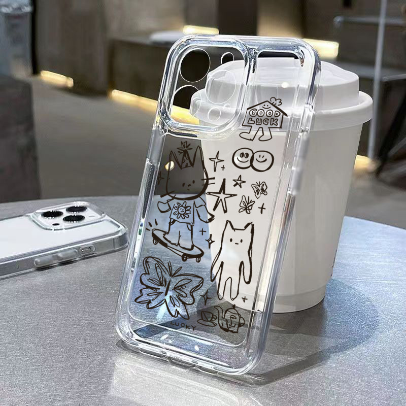 Capa Flexível De Desenho De Gato Grafite Engraçado Fofo Animado Para Samsung Galaxy A54 5G A34 A14 A55 A05 A15 A25 A75 A52 A52S A05 A05S A53 A73 A33 A72 A23 5G A13 A32 A51 A71