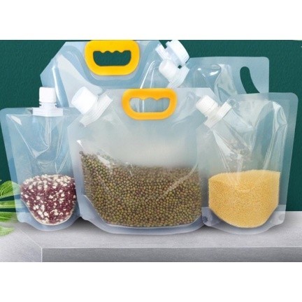 Kit 5 Sacolas De Armazenamento De Grãos Transparente Auto-Suportante Para Bocal Arroz Cereais Selados
