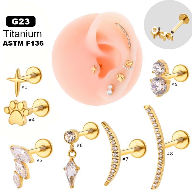 1 Peça Hipoalergênico G23 Titânio Com Brinco De Cartilagem De Tarraxa De Zircônica Labret Para Lóbulo Helix Fresco Piercing Corporal Jóias 16Gauge