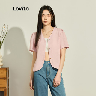 Lovito Blazer Fofa Básica com Amarração e Botões em Tecido Texturizado para Mulheres L73AD033