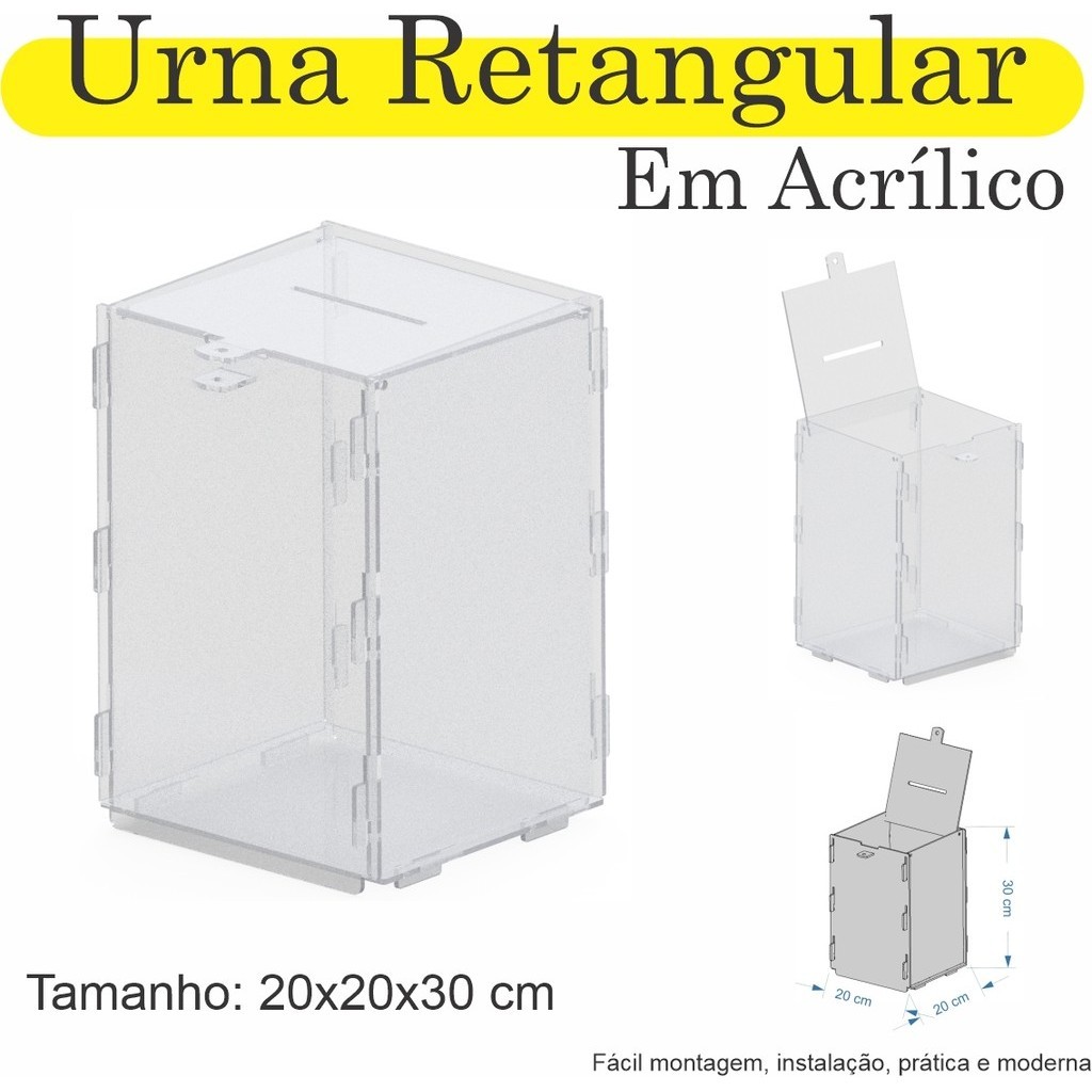 Urna ACRILICO Sorteio Caixa Sugestão RETANGULAR 30 X 20 CM