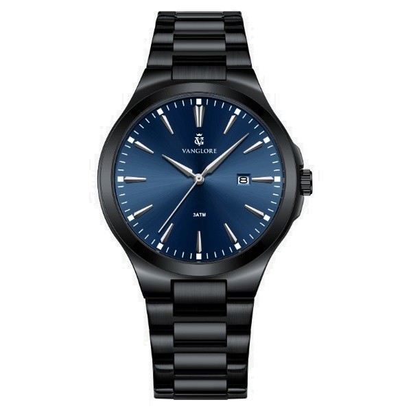 Relógio Masculino De Pulso Clássico Moderno Preto Visor Azul Vanglore 4355a 40 mm Upclassic