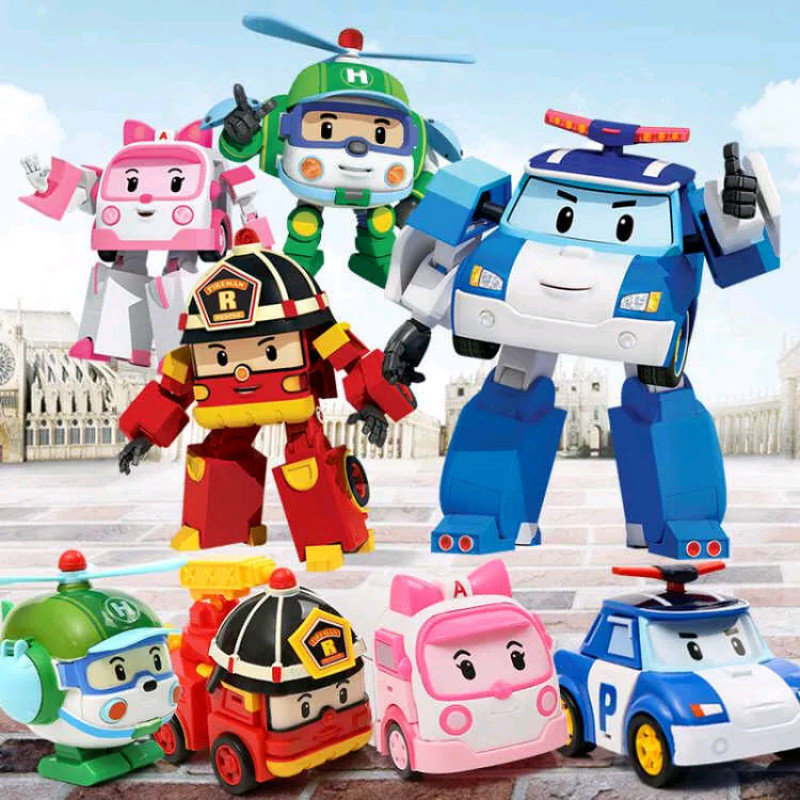 Robô Poli Doll Transformers puxa de volta para a Coreia do Sul Transformer Boy Robot Car Crianças Carro de Brinquedo