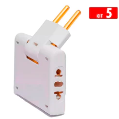 Kit Jogo 5 Adaptador De Tomada Articulado Dobrável Com 3 Saídas 10A Benjamin Flexível Até 250v