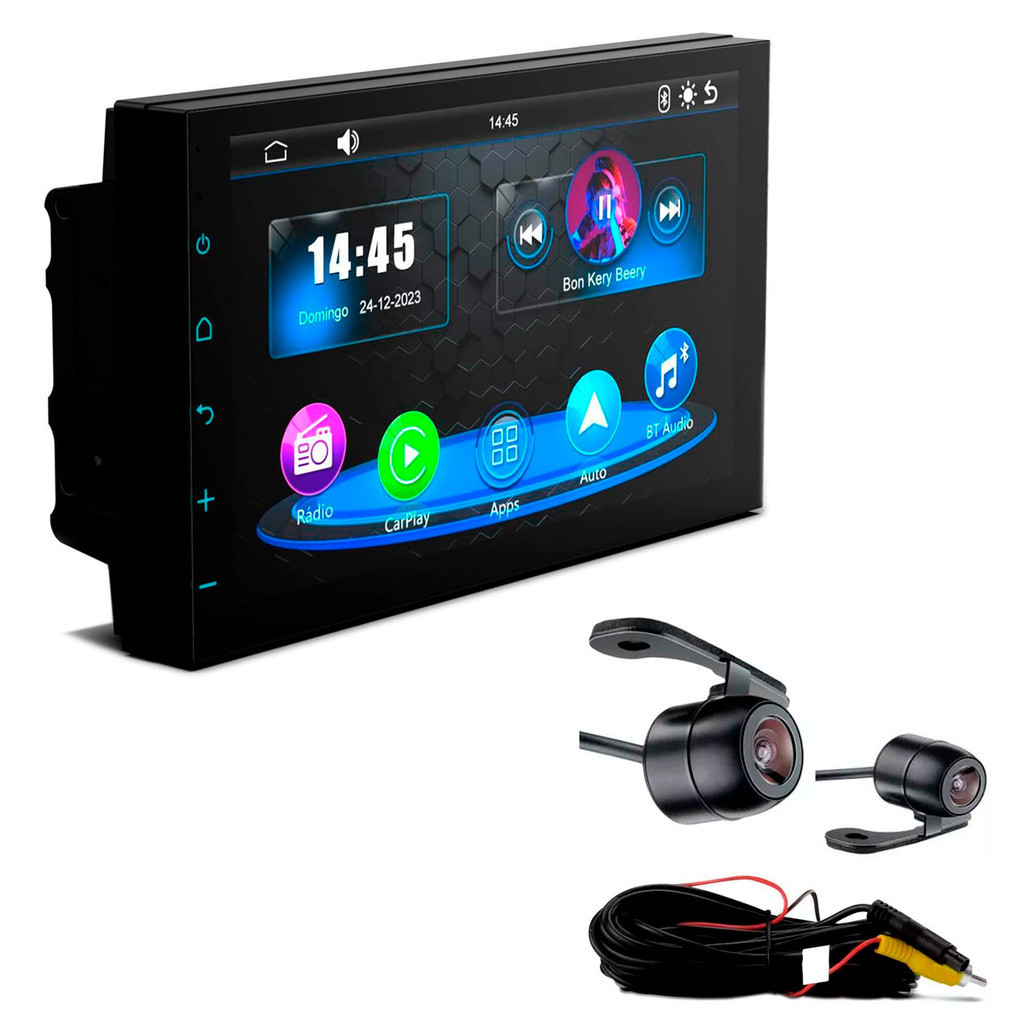 Central Multimídia 7" Universal Mp5 CarPlay Android Espelhamento Android IOS + Câmera Ré Borboleta em Oferta na Shopee