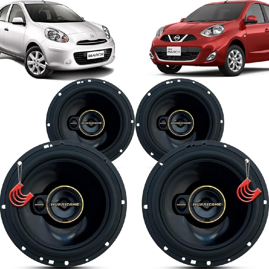 Kit Alto Falantes Dianteiros e Traseiros Nissan March 2011 até 2020 - Hurricane Aurum 480w