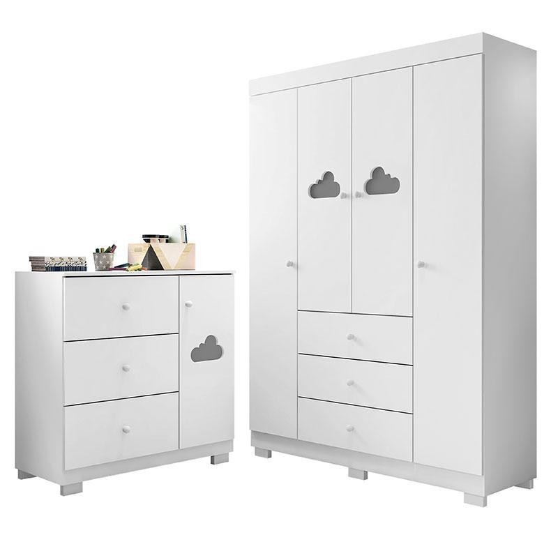 Cômoda e Guarda Roupa Infantil Ane Branco Brilho – Phoenix Baby em Oferta na Shopee