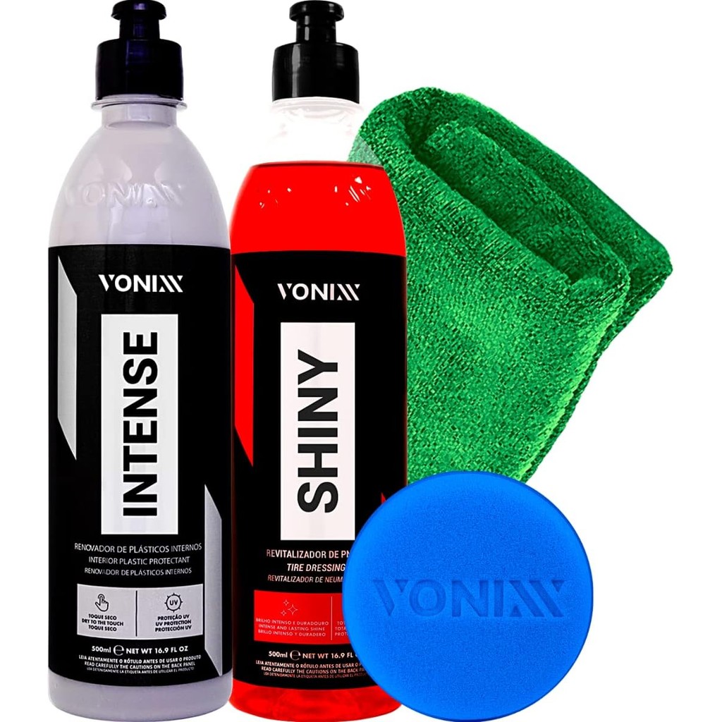 Kit Revitalizador Restaurado Renovador de Plasticos Internos Intense + Pneu Pretinho Super Brilho Shiny 500ml Vonixx