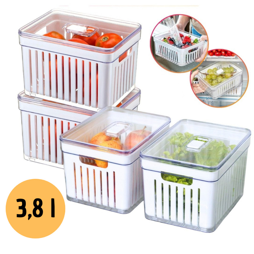 Kit Organizador de Geladeira Cesto Com Tampa Multiuso Alimentos Verduras e Vegetais