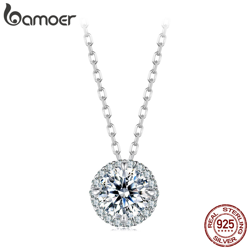 Colar Bamoer 925 Sterling Sliver Brilhando 1 CT Moissanite Joias Presentes Para Mulheres