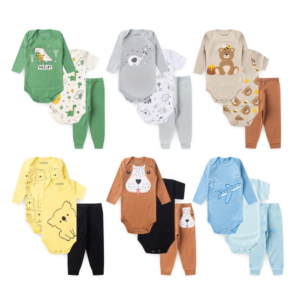 KIT 3 BODY SORTIDO MENINO 12 PEÇAS DE ROUPA PARA BEBE 8 BODYS 4 CALÇAS