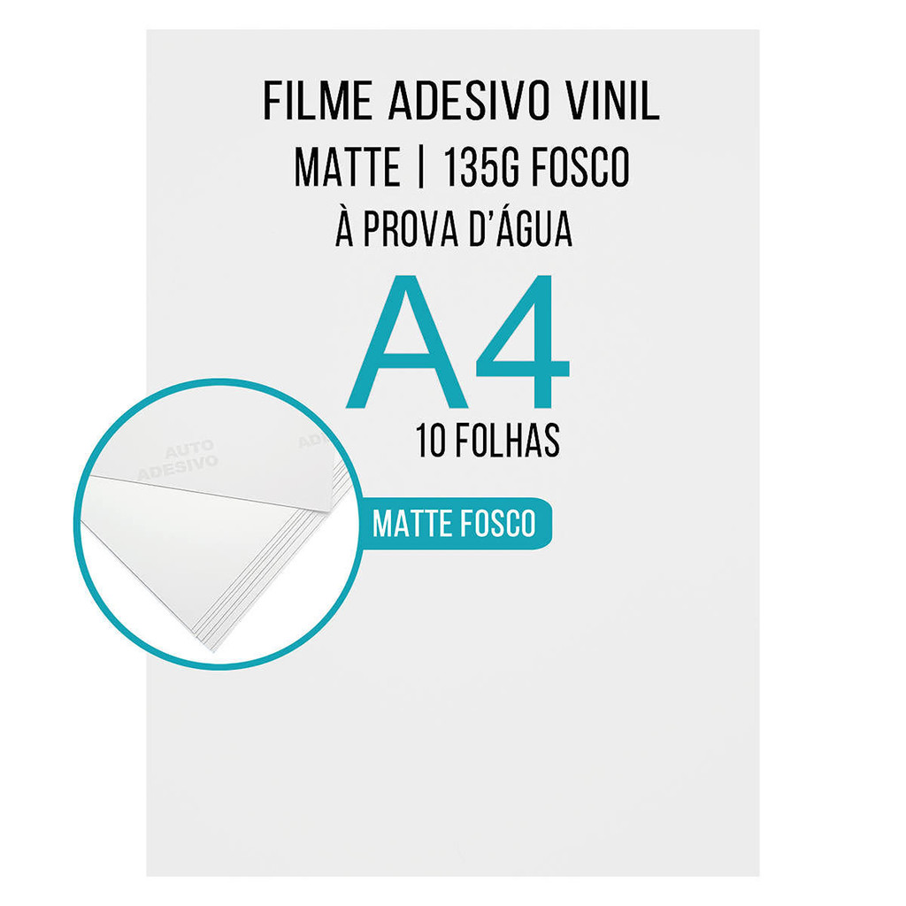 Vinil Adesivo Fosco Matte A4 135g Branco À Prova D'Água Filme Adesivo PVC com 10 Folhas