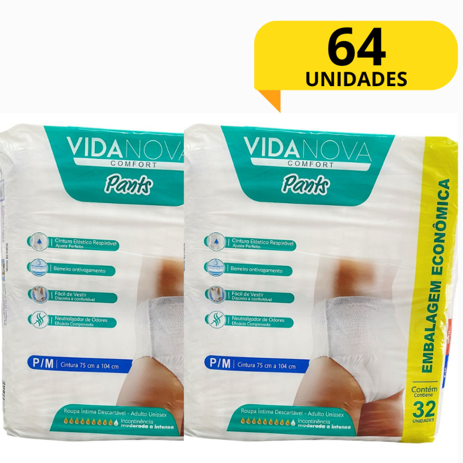 KIT 2 Pcts Fralda Calça Geriatrica Pants Vida Nova P/M G/XG PACOTÃO 64total Incontinecia Moderada Intensa em Oferta na Shopee