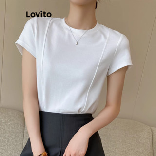 (Trendy) Lovito Camiseta Casual Linha De Estrutura Lisa Camiseta Básica Para Mulheres L100MD264 em Oferta na Shopee