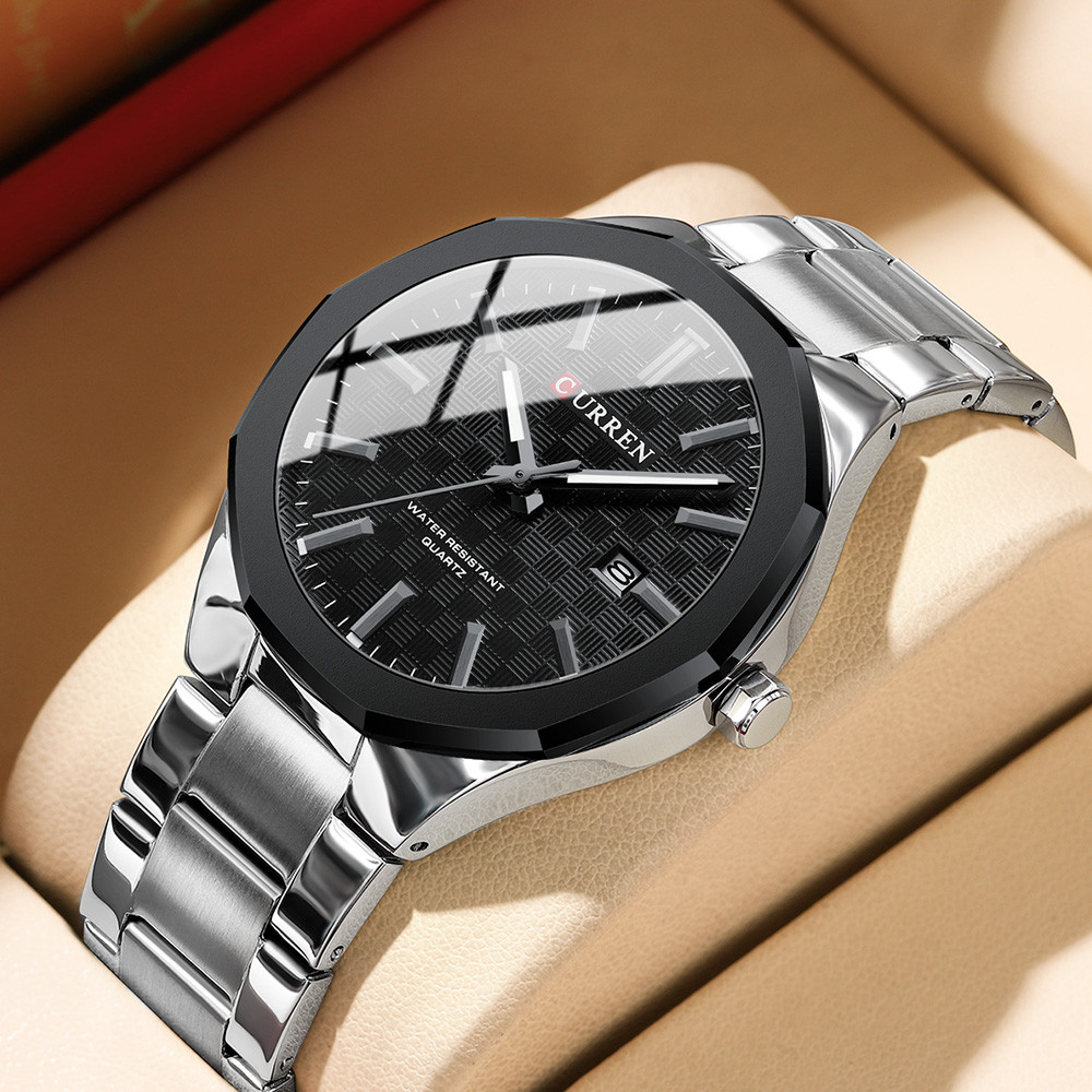 Relógio Masculino Original CURREN Nova Moda Simples Negócios Aço Inoxidável Calendário Luminoso Quartzo Analógico À Prov