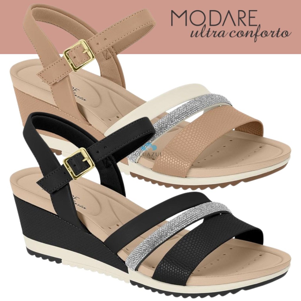 Sandália Feminina Modare Anabela Cristal Glitter Ortopedico Ultraconforto
