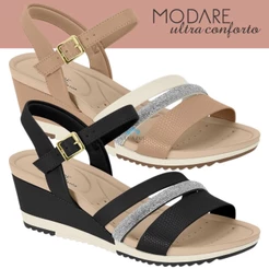 Sandália Feminina Modare Anabela Cristal Glitter Ortopedico Ultraconforto