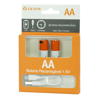 Kit 2 Pilhas Aa Recarregável 750mwh Genai Tipo C 1.5v 5v