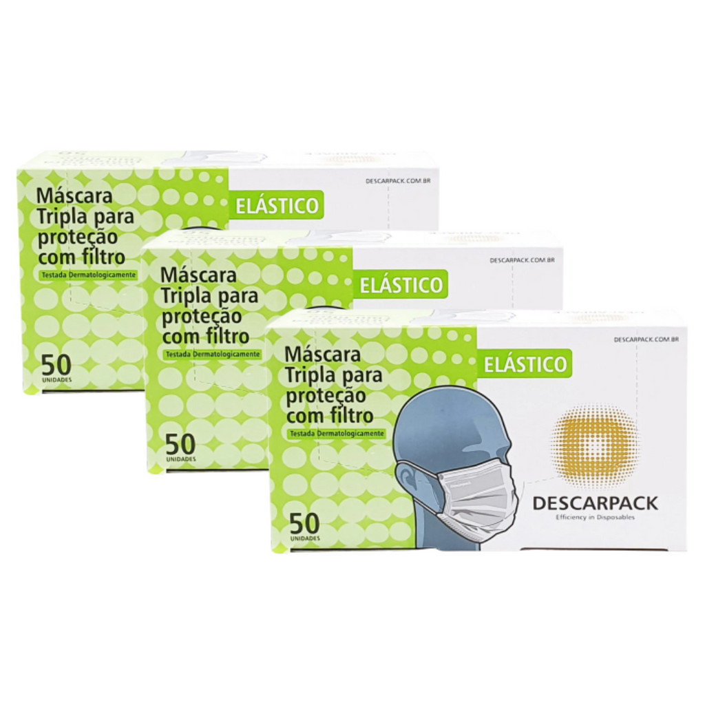 Kit Com 3 Mascara Tripla Descartável  Descarpack com 50 Unidades em Oferta na Shopee