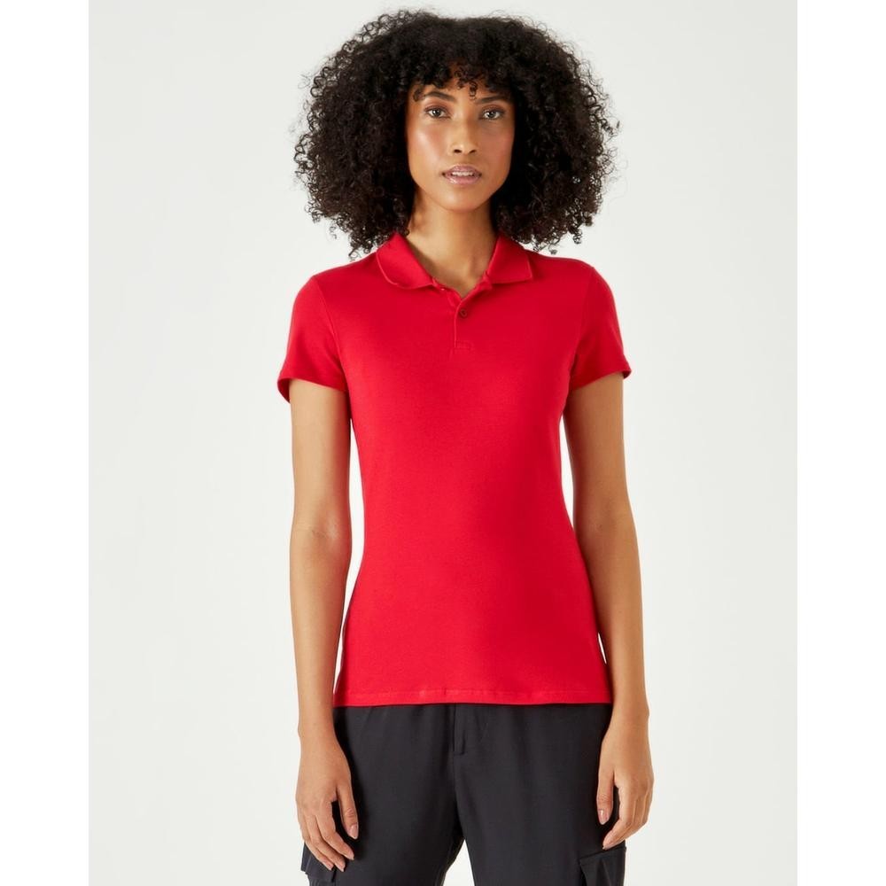 Blusa Polo Básica Feminina Com Peitilho Em Piquet Stretch