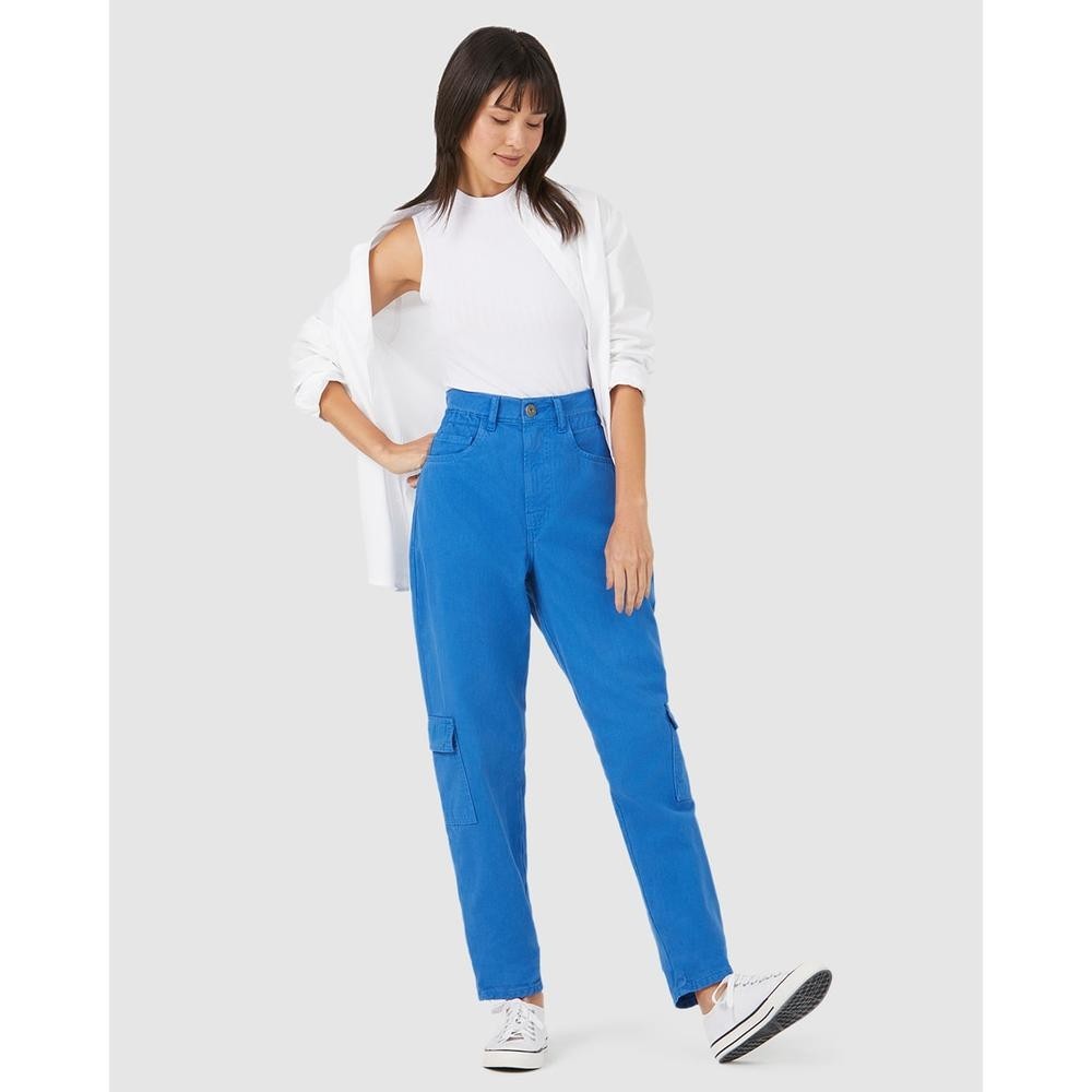 Calça Feminina Slouchy Bolso Lateral Em Sarja 100% Algodão em Oferta na Shopee