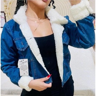 Jaqueta Jeans De Pelinho, Blusa De Pelinho, Forrada Somente Nas Laterais ref: JAQPELN